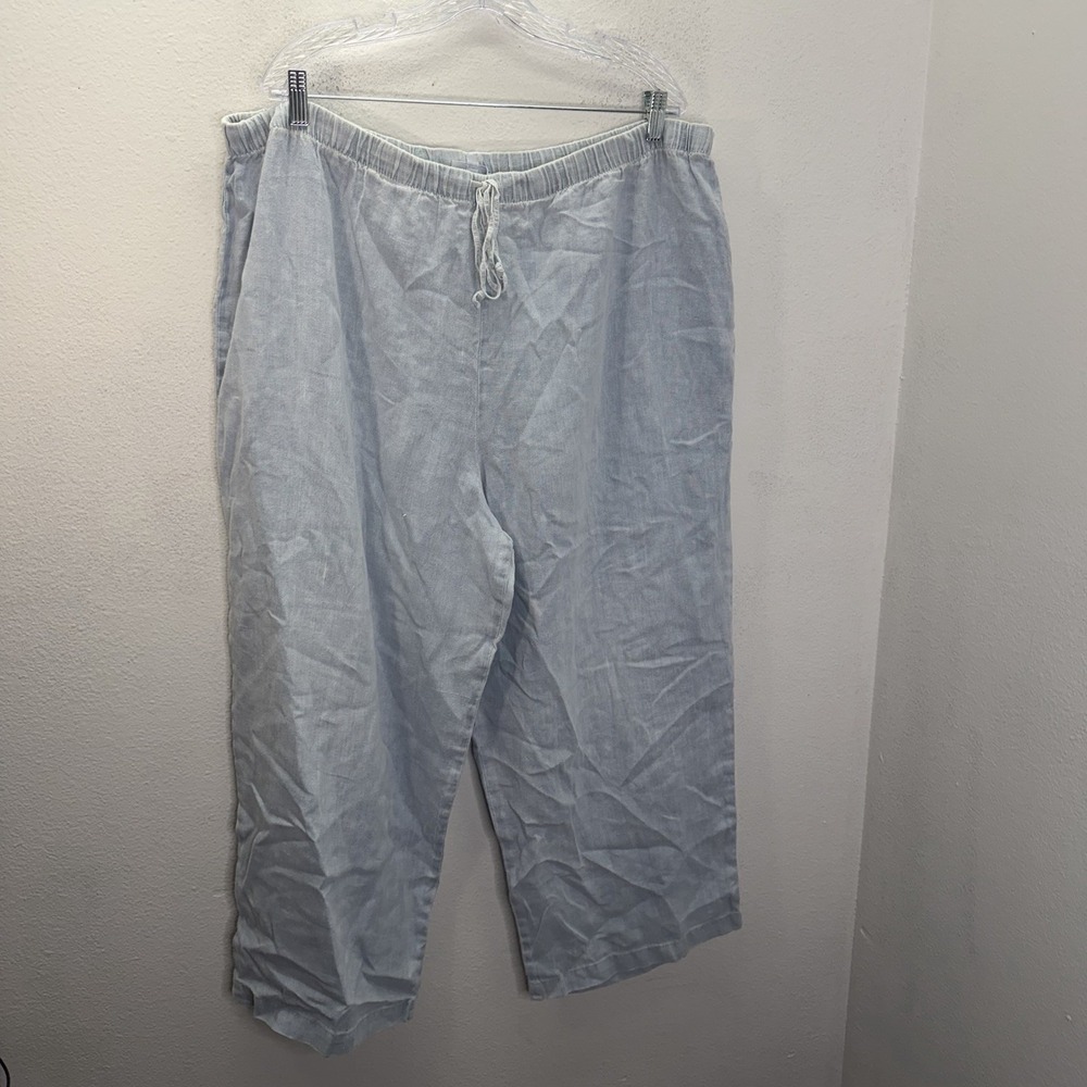 Hot Cotton Pants Womens 2XL Blue 100% Linen Wide Leg Lagenlook Cropped Pull On